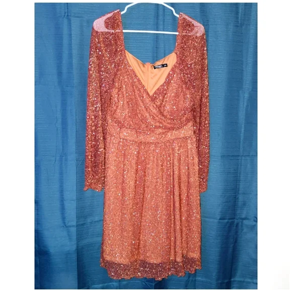 Shein | Orange Glitter Evening Dress - Picture 2 of 4